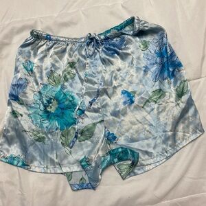 Valerie Stevens Blue Floral Satin Pajama Shorts